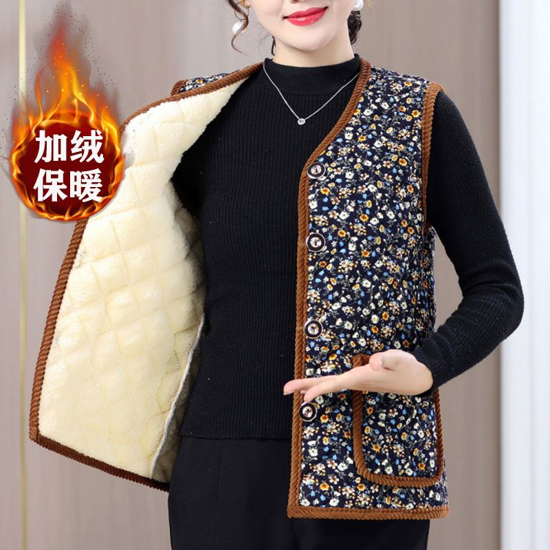 加绒加厚中国风青花瓷马甲女