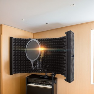 麦克风三 五门隔音罩防风屏直播K歌降噪隔音棉支架防震架套装麦罩