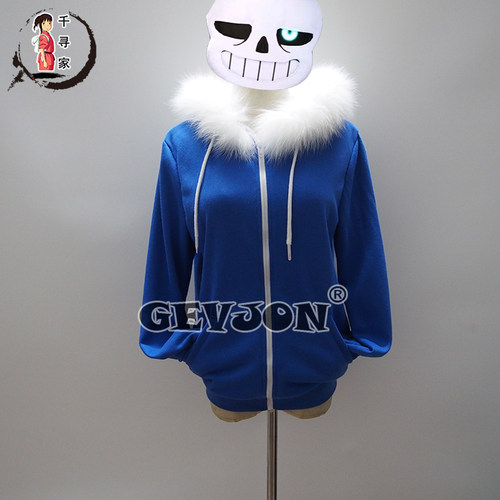 Undertale传说之下cos服 骷髅兄弟sans蓝色连帽毛领卫衣cosplay