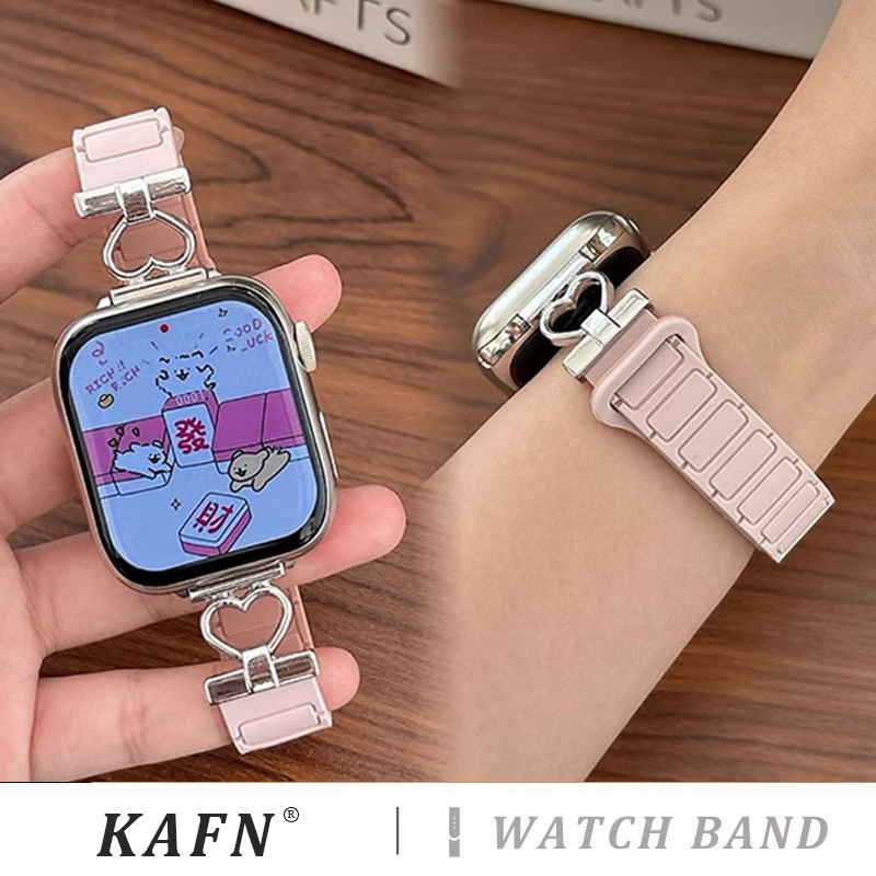适用iwatch9苹果手表applewatch10表带s10张婧仪同款爱心金属连接s8s7磁吸Ultra2新款45SE简约s6女S9网红小众