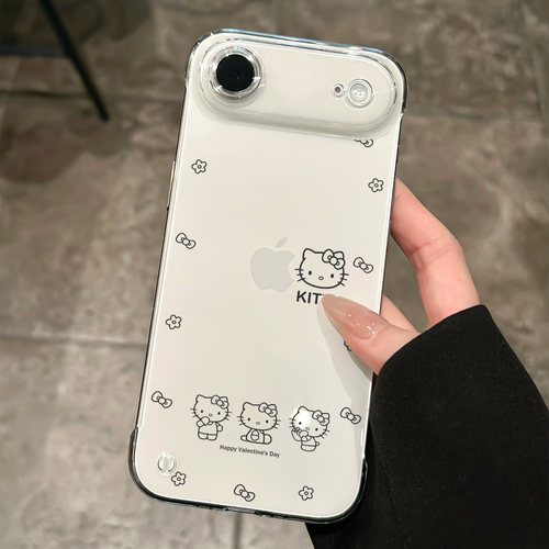 适用苹果17air线条卡通猫咪外壳