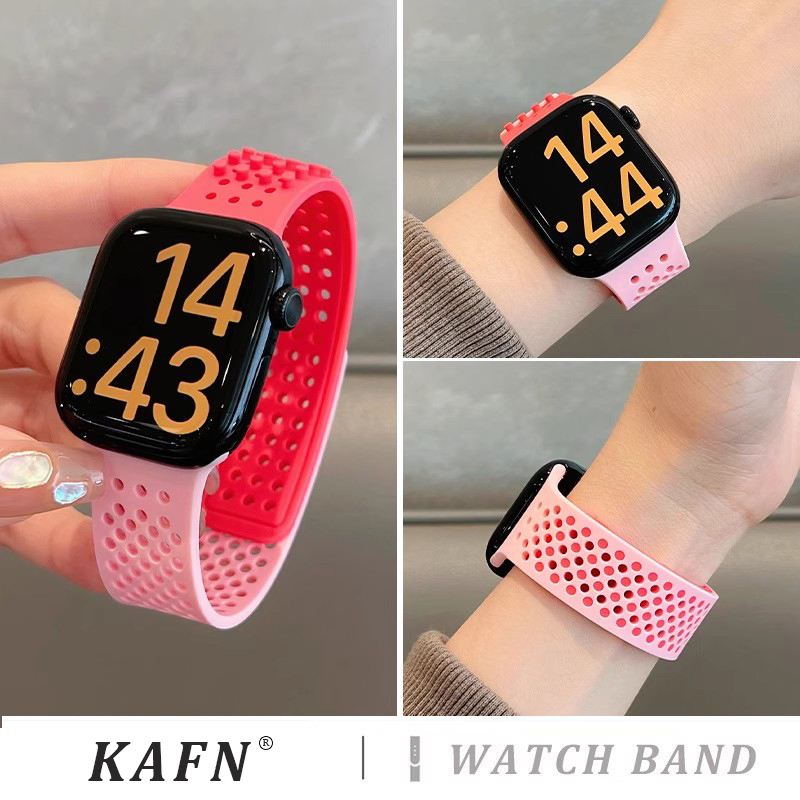 适用苹果iwatch10手表带ultra3新款撞色洞洞硅胶表带applewatch9/8/7/6/5/4夏季透气se代运动腕带s9男女时尚