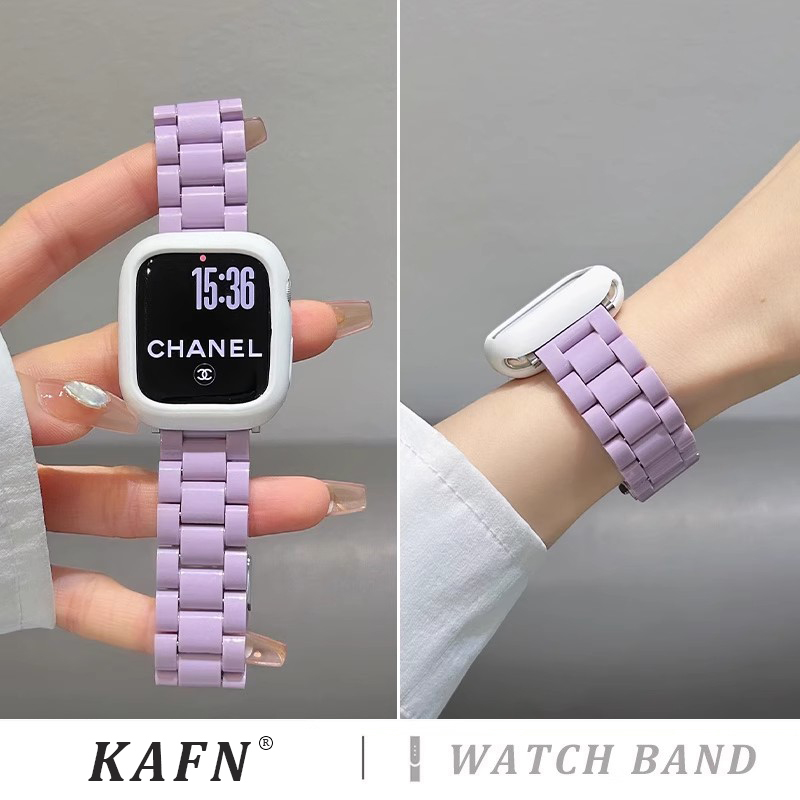 适用s10苹果手表带新款applewatch9三株树脂表带s8夏季透气7/6/5/4智能运动腕带se代糖果色男女款时尚高级感