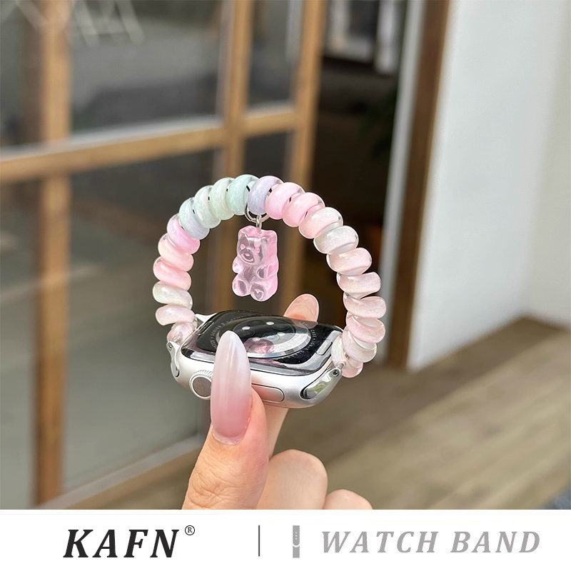 弹力发圈多巴胺表带适用applewatch10代专用苹果手表iwatch的s9/8/7/6/5/se女士运动ultra创意黄新品高端简约
