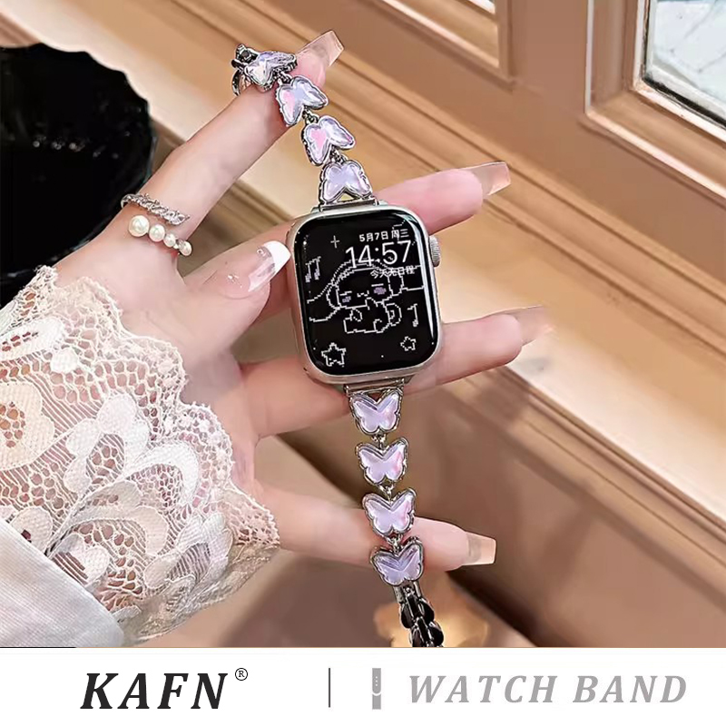 适用苹果iwatch10专用手表带高级感蝴蝶手链applewatch9/8/7/6/5/se新款品ultra女士创意镯夏季小众金属替换