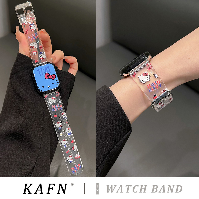 凯蒂Kitty猫透明硅胶iWatch手表带s10适用于苹果s9/8/7/6/5女款se夏季新品爆款女士小众可爱创意高级简约质感