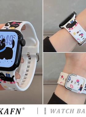 适用于iwatch10苹果手表带s9新款黑色小猫表带ultra液态硅胶8/7/6/5/4智能手表se代夏季运动女款时尚透气腕带