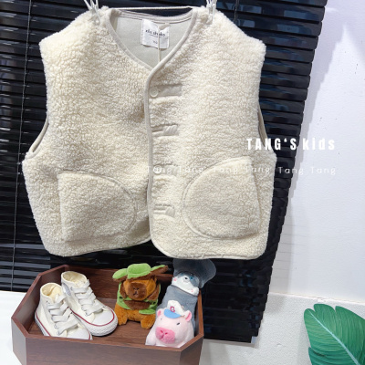 女童马甲韩系秋冬女童加绒加厚百搭仿皮毛一体马甲坎肩羊羔绒背心