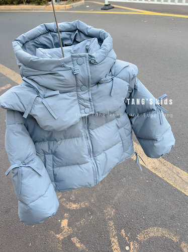 又鱼lovi中大童羽绒服2024冬新款女孩女童连帽高品质羽绒服花瓣领