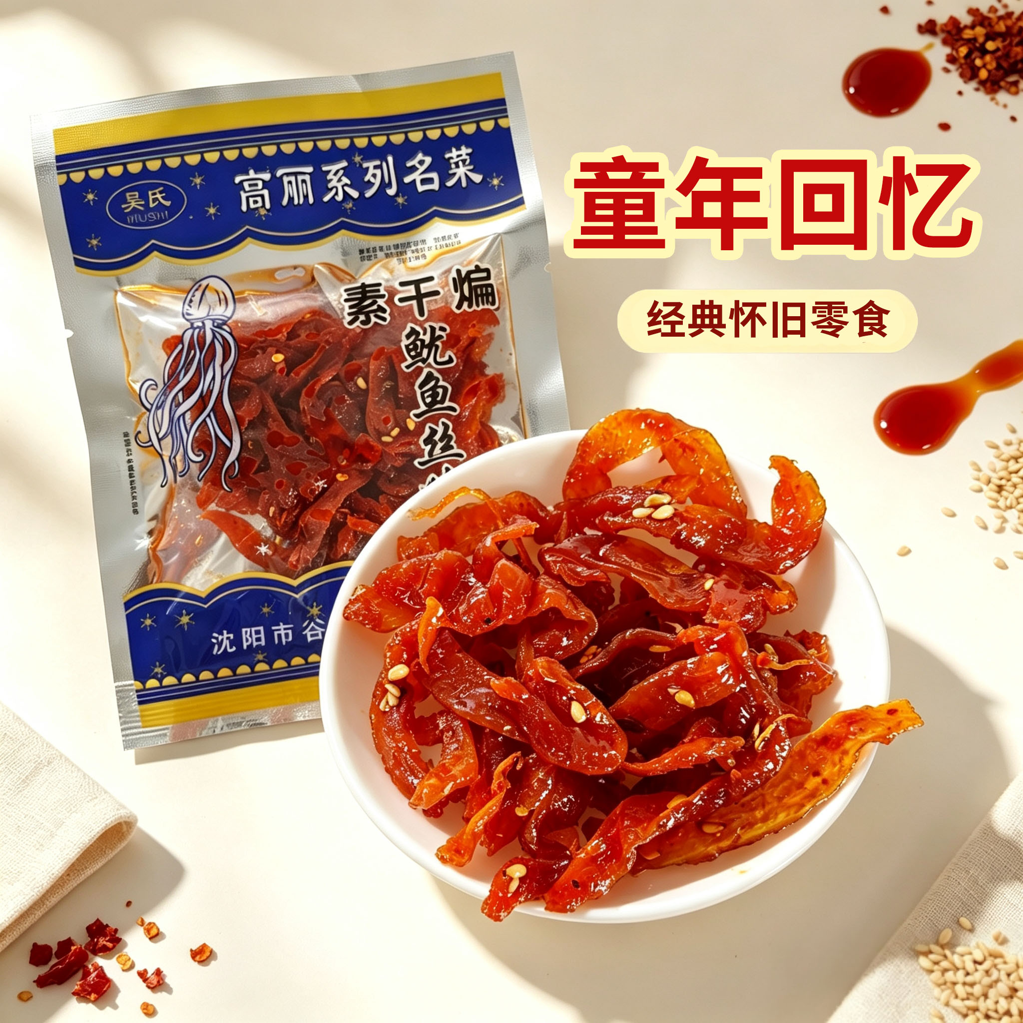 吴氏素干煸鱿鱼丝味20g袋装辣条辣丝童年儿时怀旧零食小卖部食品