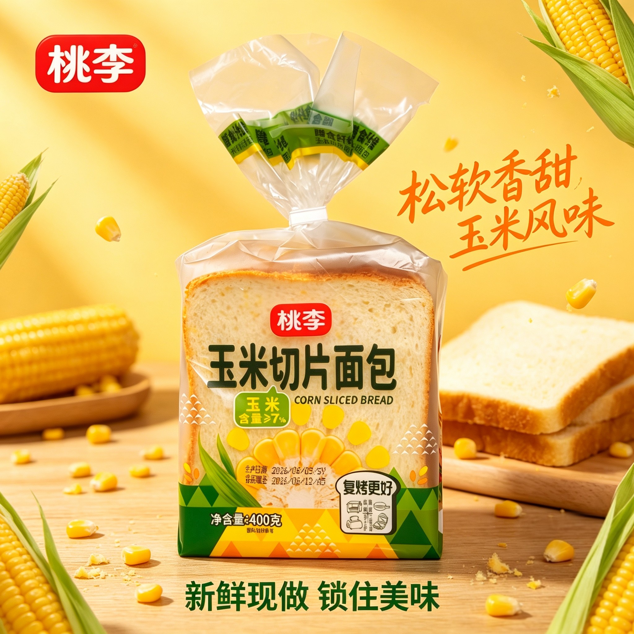 桃李玉米切片吐司面包松软饱腹早餐学生切片代餐三明治面包片短保