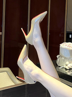 2025秋冬新款尖头裸色红底高跟鞋气质性感御姐风细跟单鞋名媛女鞋