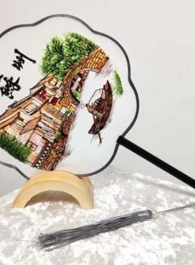 江南水乡双面刺绣团扇古风扇子苏绣汉服旗袍古装舞蹈团扇摆台送礼