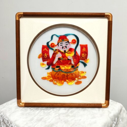 八方来财财神爷苏绣成品刺绣摆台客厅书房办公室装饰画框招财进宝