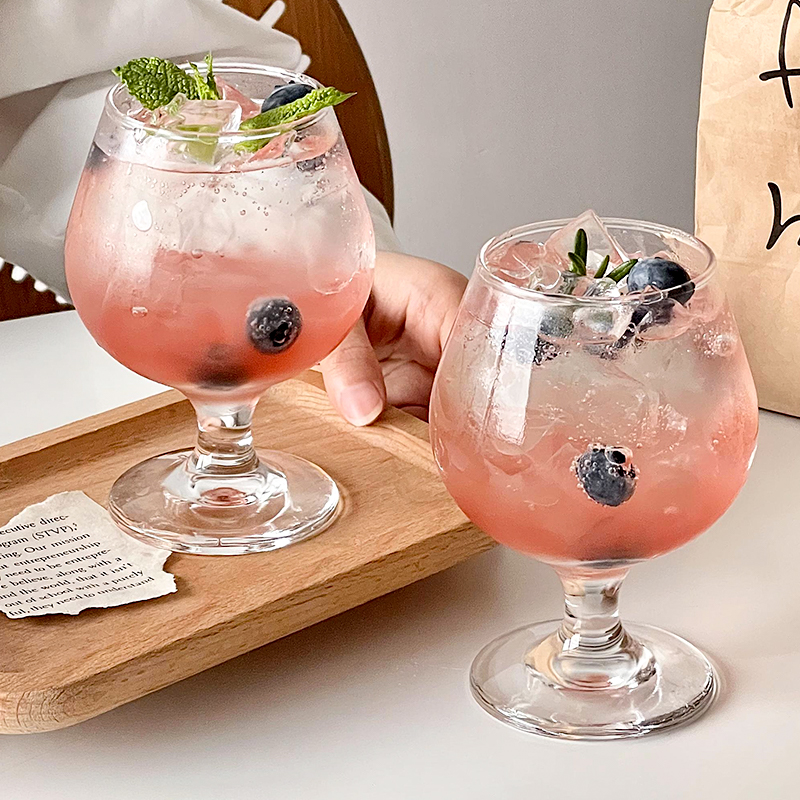 ins风加厚矮脚红酒杯 透明玻璃简约酒吧香槟冷饮杯果汁洋酒水杯子