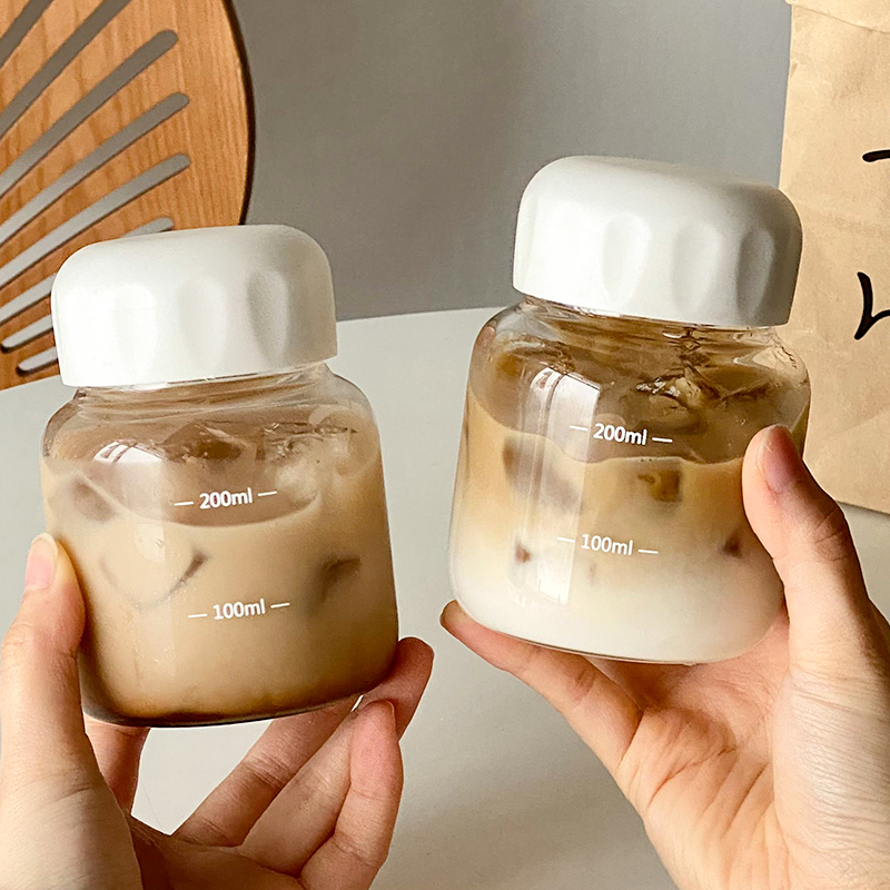 玻璃胖胖杯迷你小杯子便携外带咖啡杯浓缩杯随手杯带刻度牛奶杯