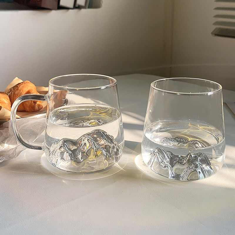 富士观山杯远山杯雪山杯耐热高硼硅玻璃杯带把手喝茶杯家用水杯子