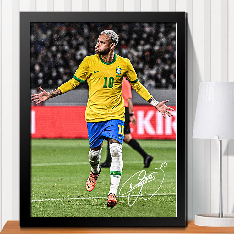 世界杯巴西内马尔相框装饰画纪念品生日礼物足球明星海报挂画礼品
