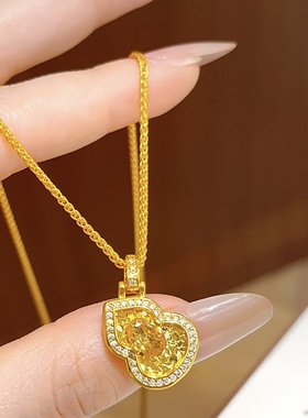 新中式沙金黄水晶点钻碎冰冰葫芦项链轻奢小众高级感福禄锁骨链女