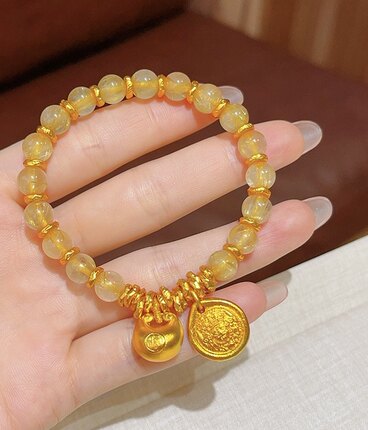沙金胖福扎基拉姆发晶盘缠手链实心胖坨转运珠手串新中式国风手链