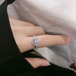香港正生戒指女生 满镶锆石925纯银自律食指戒 轻奢个性 订婚结婚款