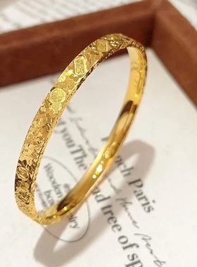 沙金爆闪三面碎碎冰吉言手镯碎金素圈闭口手镯子满天心龙鳞送女友