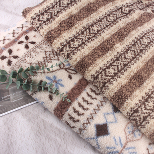 新款费尔岛米粒绒毛绒布料秋冬加厚睡衣居家服围巾超长睡袍面料