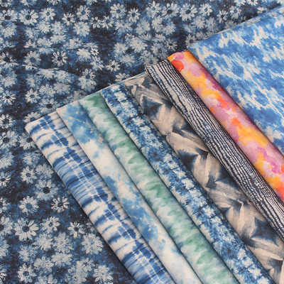 全棉仿扎染蓝染印花布料