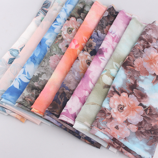 夏季新50D印花雪纺布料碎花大花连衣裙大摆沙摊裙衬杉防晒衣面料