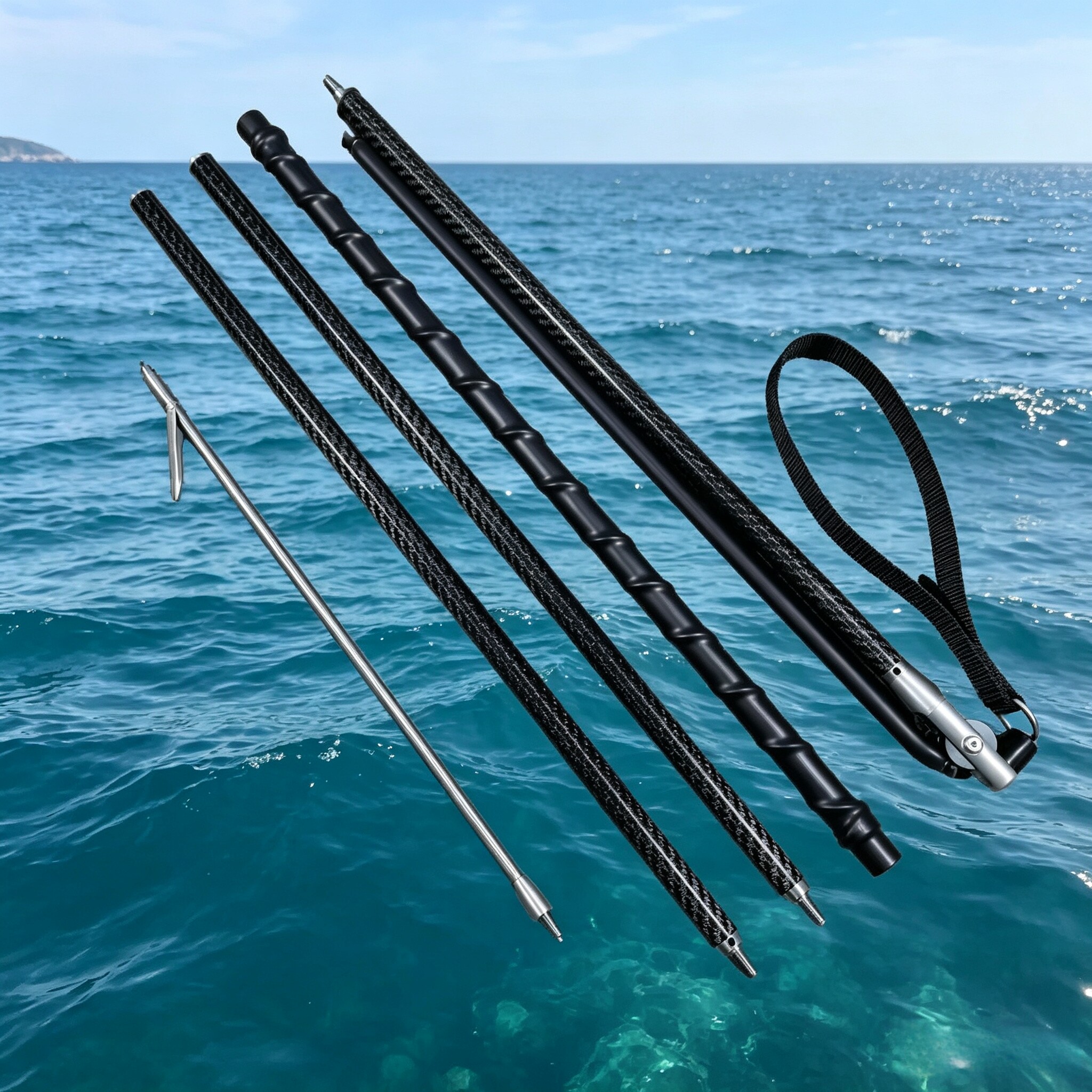 石斑龙趸夏威夷手矛 出口碳纤维滚轮鱼叉 4节每节50cm 总长2.38米