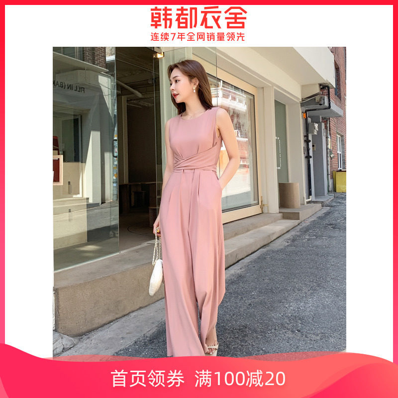 韩都衣舍2020夏季新款时尚粉色连体裤阔腿欧洲站无袖洋气休闲裤女