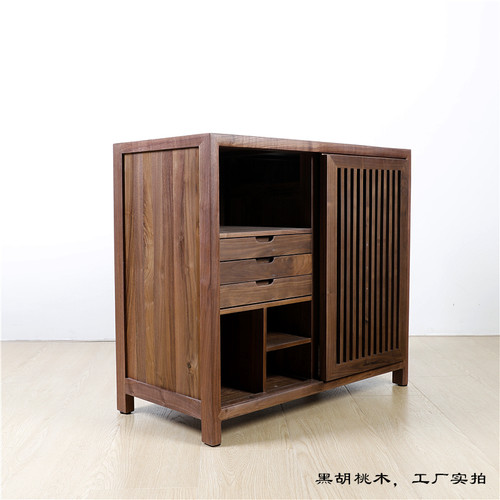 新中式茶水柜实木黑胡桃木烧水柜