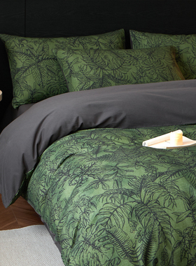 法式复古纯棉磨毛床上四件套全棉床品床单墨绿被套三件套床笠被罩