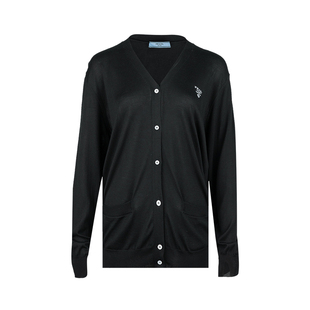 女秋冬 开衫 PRADA普拉达女士经典 字母LOGO标志单排扣真丝针织衫