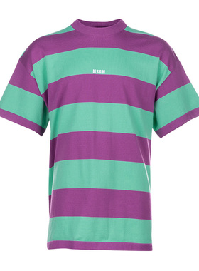 MSGM字母绣花彩色条纹男士圆领短袖T恤春夏降价XY