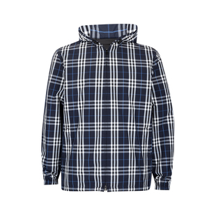 Burberry博柏利男士格纹单排扣休闲连帽长袖防寒夹克外套男春秋XY
