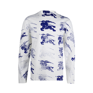 长卫衣男春秋促销 Burberry博柏利男士 蓝白logo圆领套头袖