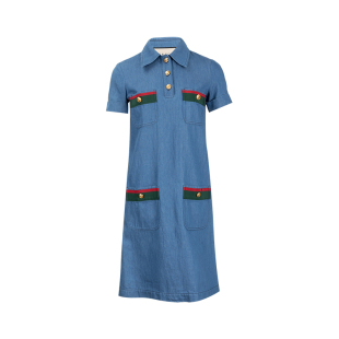 GUCCI古驰女士条纹边饰翻领短袖 连衣裙女春秋