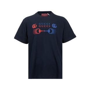 T恤男春夏2026年新品 GUCCI古驰男士 圆领马衔扣印花落肩短袖