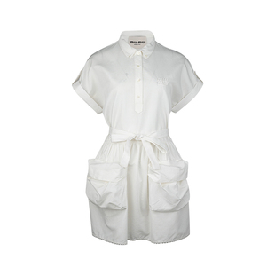 连衣裙女春夏2026年新款 MIU缪缪女士翻领纯色棉质短袖 MIU