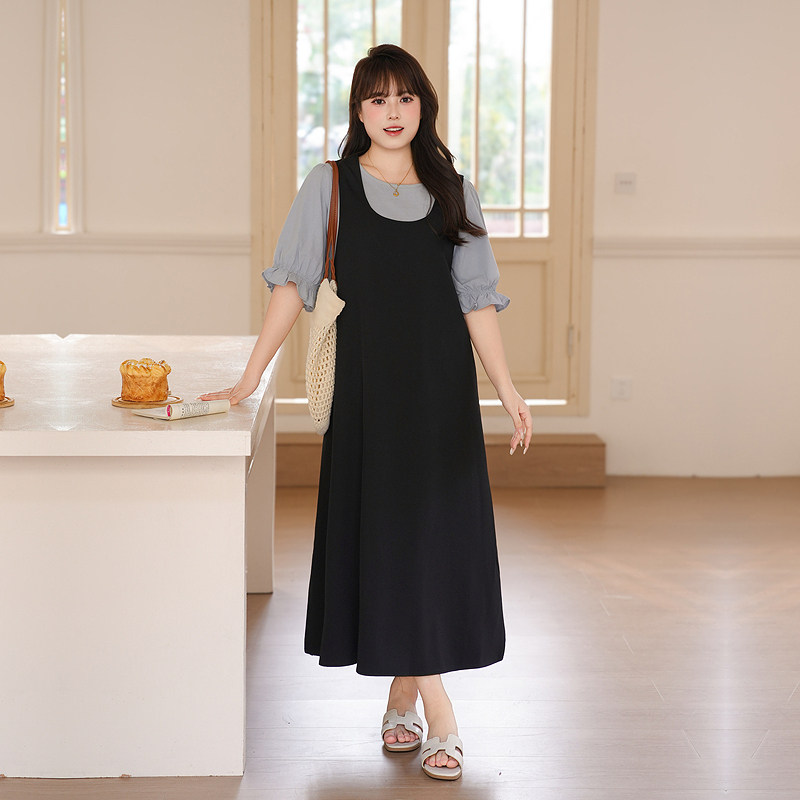 慕翎大码女装显瘦背心裙套装夏季胖MM显瘦时尚通勤两件套微胖穿搭