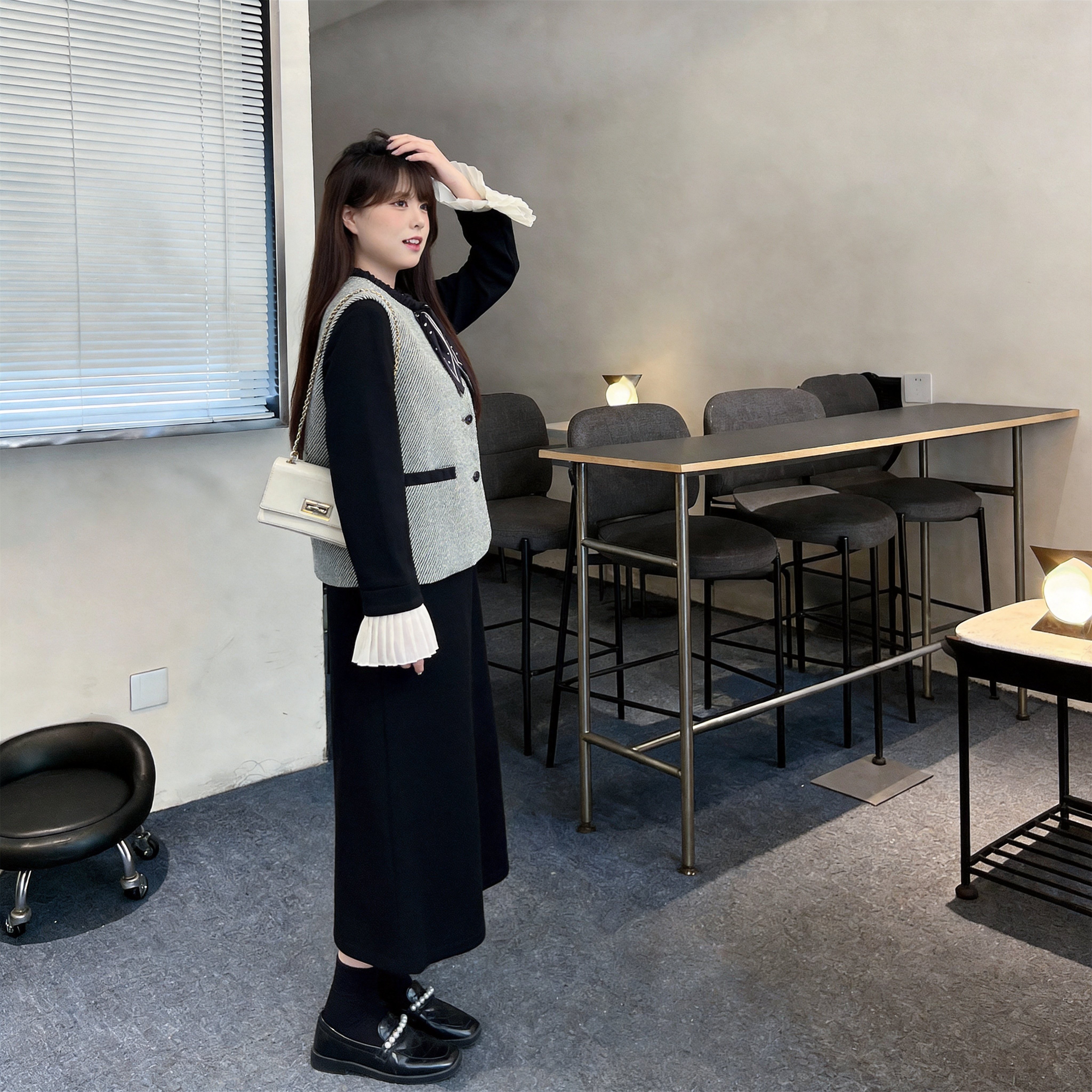 慕翎大码女装小香风马甲连衣裙套装女秋冬胖mm显瘦气质两件套