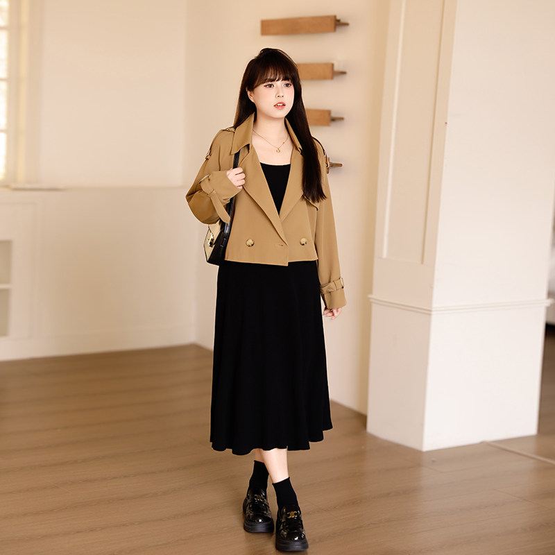 慕翎大码女装通勤西装领外套两件套胖MM显瘦遮肚针织背心裙套装