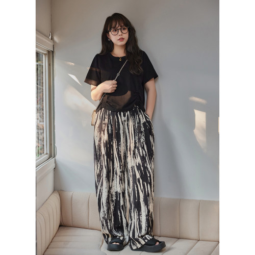 慕翎大码女装炸街套装女夏季小香风短袖上衣阔腿休闲裤子两件套