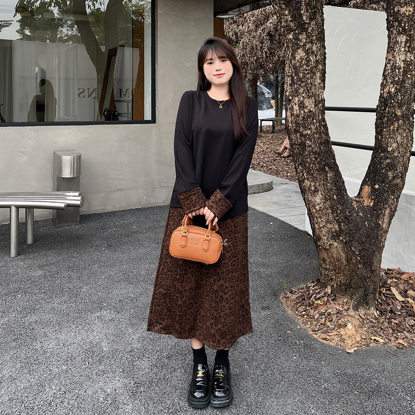 慕翎大码女装胖mm法式复古豹纹半身裙两件套女气质时尚秋装搭配