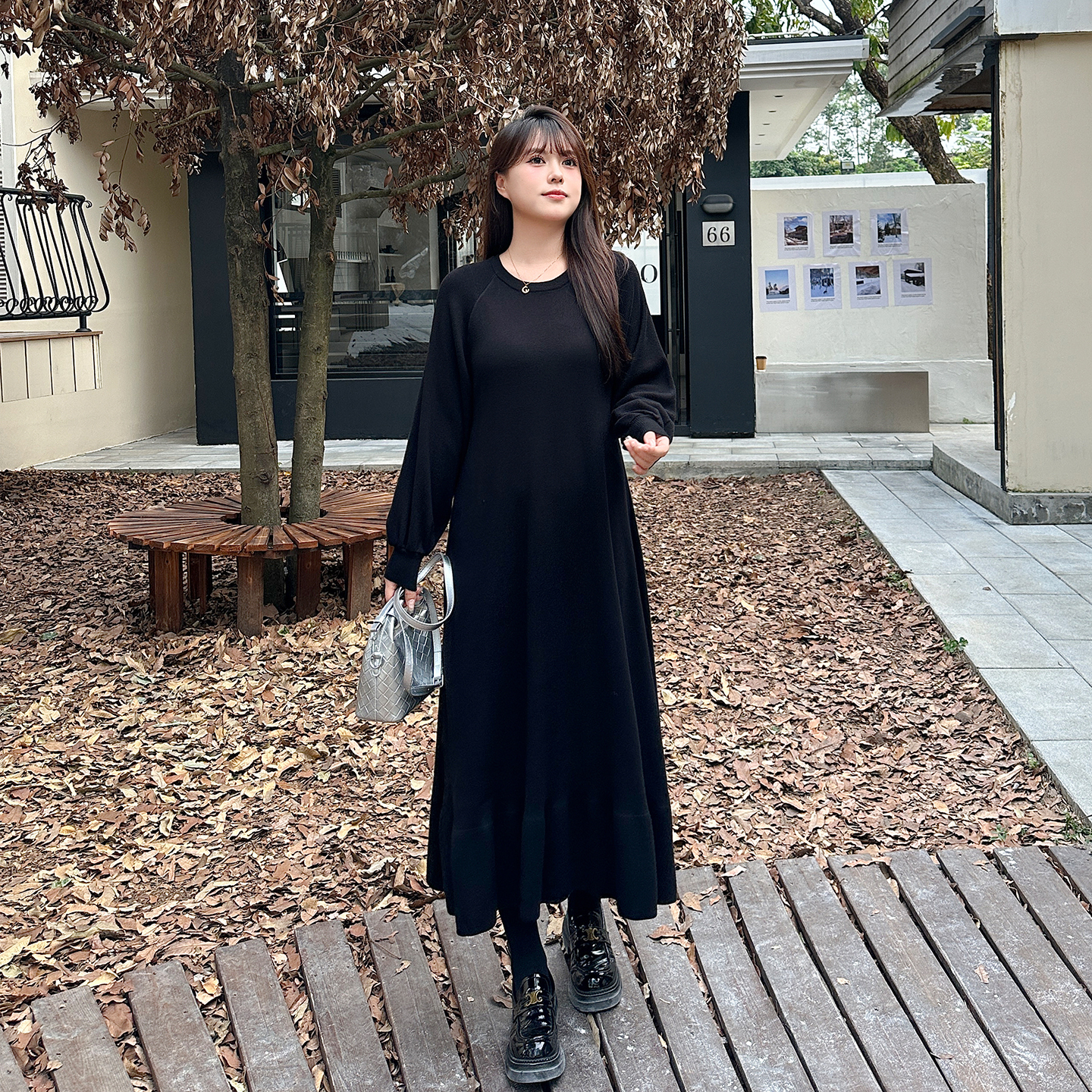 慕翎大码女装胖mm时尚针织连衣裙女秋冬新款显瘦遮肉长袖连衣裙