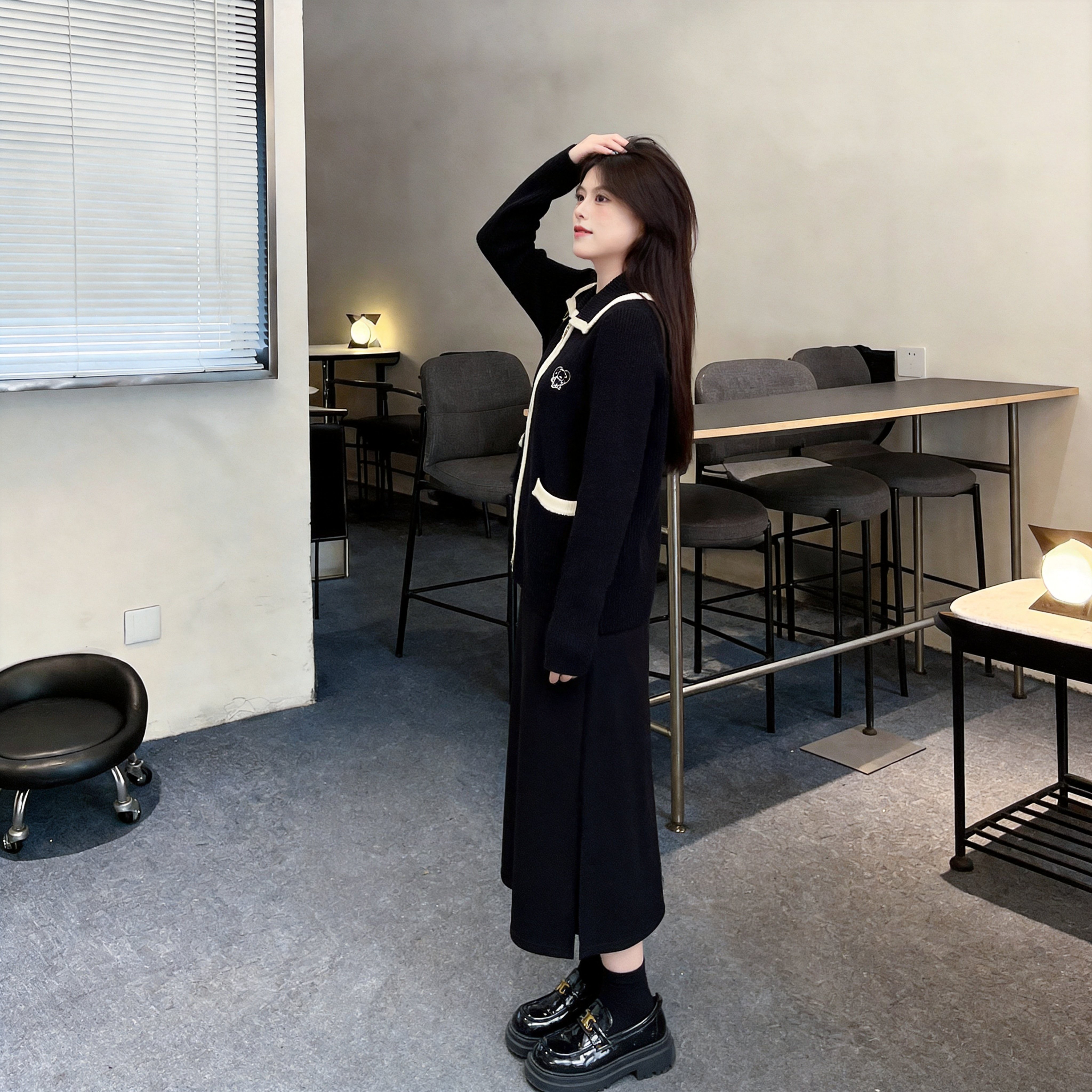 慕翎大码女装小香风套装女秋冬撞色翻领外套半身裙两件套高级感