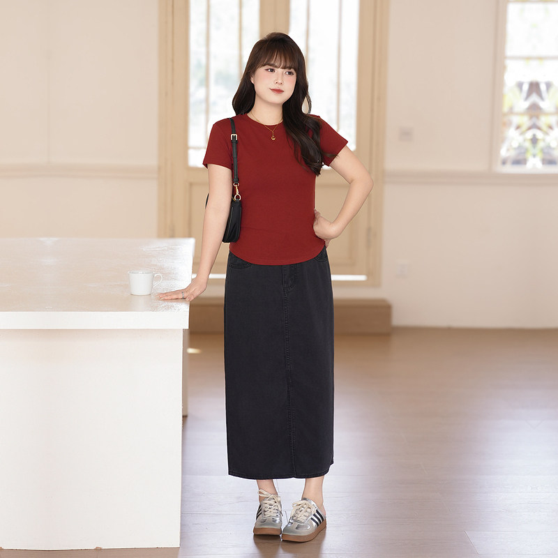 慕翎大码女装轻熟风两件套胖MM夏季通勤韩版显瘦修身T恤A字裙套装