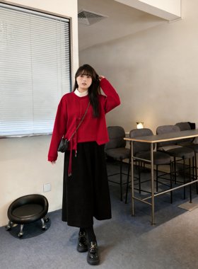慕翎大码女装新中式上衣两件套胖MM遮肉显瘦微通勤A字裙套装秋冬