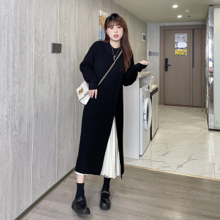 女装 胖妹妹mm春装 新款 针织连衣裙半身裙显瘦遮肉套装 时尚 慕翎大码